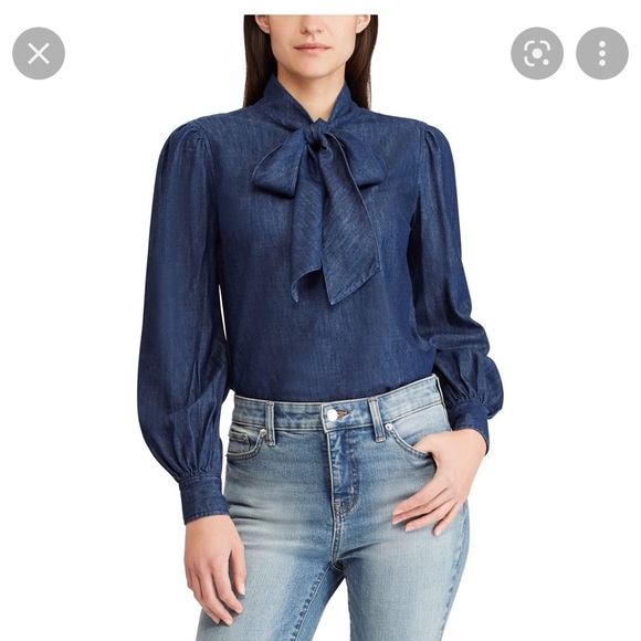 Lauren Ralph Lauren Tops Lauren By Ralph Lauren Tie Neck Denim